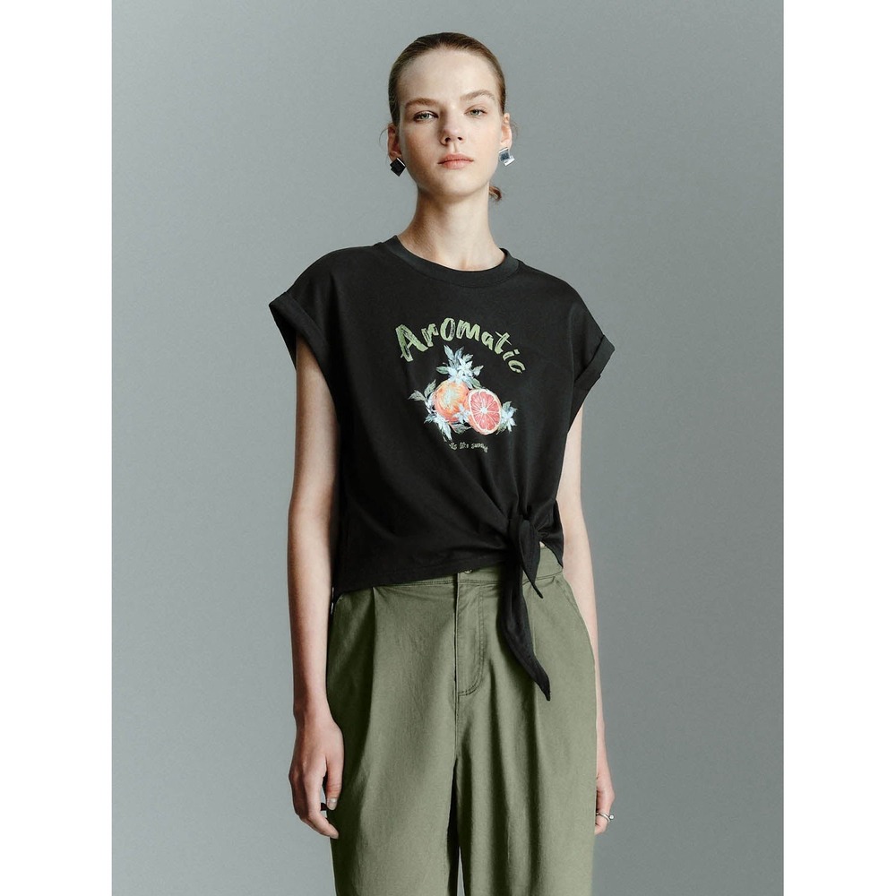 Urban Revivo Graphic Tee‎ Shirt Womens M Aromatic Citrus Print Cotton Black